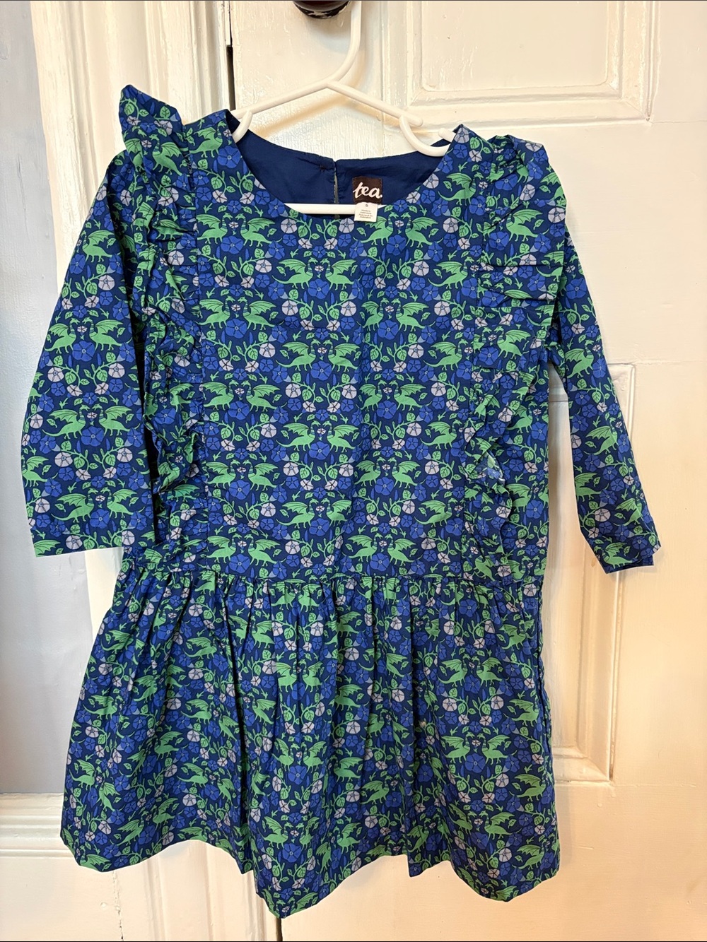 Tea Collection Girls' Blue & Green Floral Long-Sleeve Dress 5T